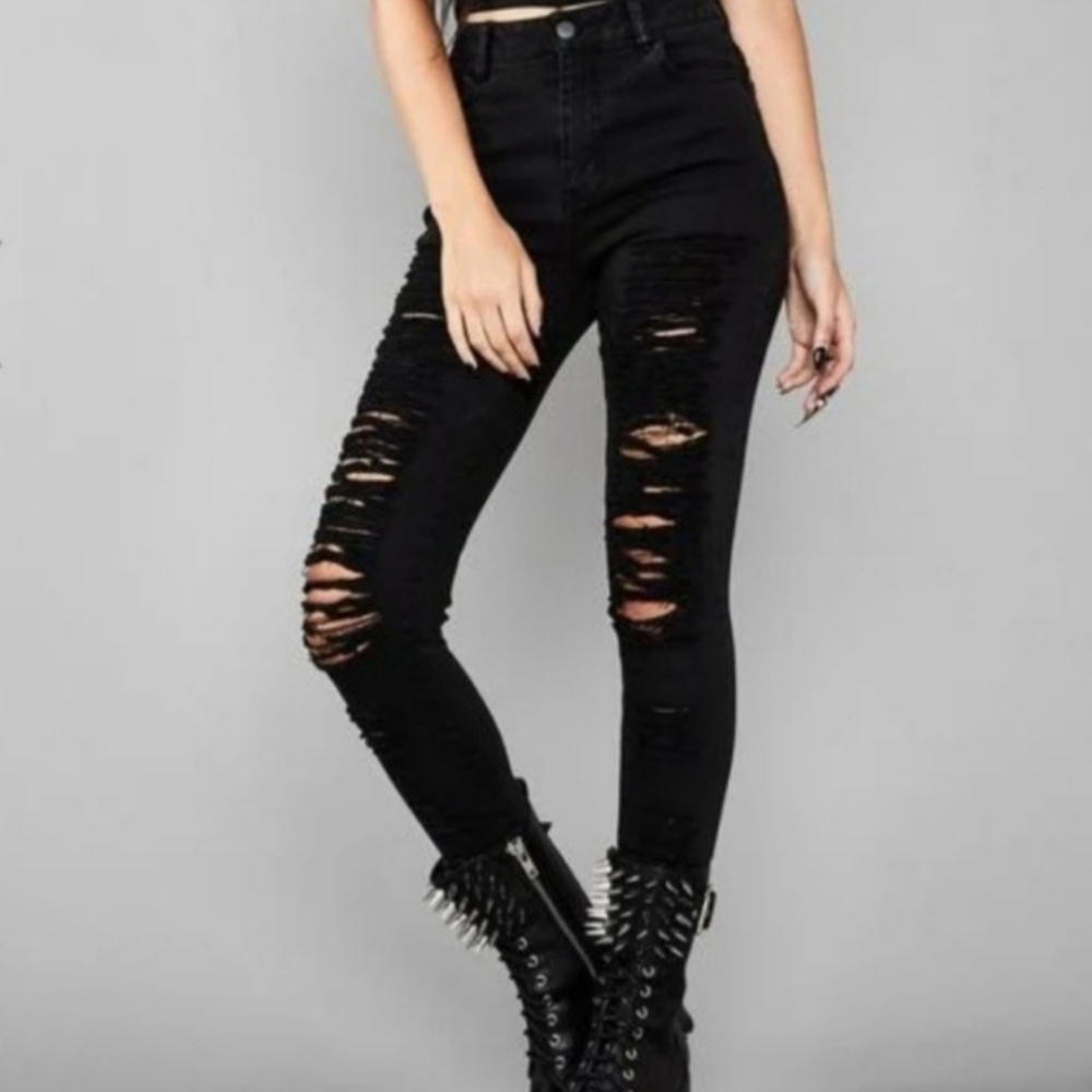 S. the Widow Black High Rise Distressed Jeans